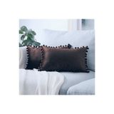 Bc Home 2 li Kahverengi Minik Ponponlu Kırlent Kılıfı Kadife Görünümlü 2 Adet 30 X 50cm