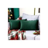 Bc Home 2'li Çam Yeşili Minik Ponponlu Kırlent Kılıfı Kadife Görünümlü 2 Adet 30 X 50cm