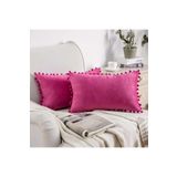 Bc Home 2'li Fuşya Minik Ponponlu Kırlent Kılıfı Kadife Görünümlü Sade ,2 Adet 30 X 50 cm