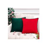 Bc Home 2'li Kenar Biyeli Kırmızı, Yeşil Kırlent Kılıfı, Kadife Görünümlü 2 Adet 43 X 43 Cm