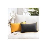Bc Home 2'li Kenar Biyeli Sarı, Antrasit Dikdörtgen Kırlent Kılıfı, Kadife Görünümlü 2 Adet 30 X 50cm