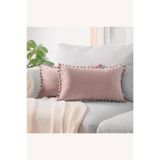 Bc Home 2'li Pudra Pembe Minik Ponponlu Kırlent Kılıfı Kadife Görünümlü Sade , Düz, 2 Adet 30 X 50 Cm
