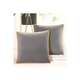 Bc Home 2'li Sarı Kenar Biyeli Gri Kare Kırlent Kılıfı Seti , Kadife Görünümlü 2 Adet 43 x 43 cm