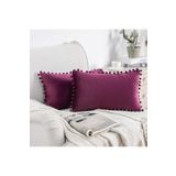 Bc Home 2'li Vişne / Mürdüm Minik Ponponlu Dikdörtgen Kırlent Kılıfı ,Yumuşak dokulu ,2 Adet 30 X 50 cm