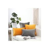 Bc Home 4 Adet Gri Hardal Ponponlu Kırlent Kılıfı Kadife Görünümlü Düz,2 Adet 43 X 43 cm 2 Adet 30 X 50cm