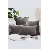 Bc Home 4 Adet Gri Minik Ponponlu Kırlent Kılıfı Kadife Görünümlü Düz, 2 Adet 43 X 43 Cm - 2 Adet 30 X 50cm