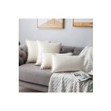 Bc Home 4 Adet Krem Minik Ponponlu Kırlent Kılıfı Kadife Görünümlü Düz, 2 Adet 43 X 43 Cm - 2 Adet 30 X 50cm