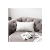 Bc Home Beyaz Minik Ponponlu Dikdörtgen Kırlent Kılıfı ,Yumuşak dokulu , 1 Adet 30 X 50 cm