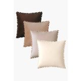 Bc Home Kahve Tonlar 4 Adet Ponponlu Kırlent Kılıfı Seti 4 Adet 43 X 43 Cm Kahverengi, Deve Tüyü, Bej, Krem
