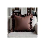 Bc Home Kahverengi Kadife Görünümlü Country Fırfırlı Kare Kırlent Kılıfı Yumuşak Dokulu, İskandinav,Bohem,