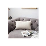 Bc Home Krem Minik Ponponlu Dikdörtgen Kırlent Kılıfı ,Yumuşak dokulu , 1 Adet 30 X 50 cm
