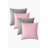 Bc Home Pembe - Gri 4 Adet Ponponlu Kırlent Kılıfı Seti 4 Adet 43 X 43 Cm Pembe, Gri