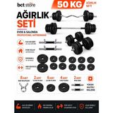 BCT STORE 50 kg Halter-Dambıl Seti Z Barlı Düz Barlı Ağırlık Seti Vücut Geliştirme Fitness Seti
