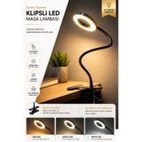 BCT STORE Akrobatik Led Çalışma Işığı Mandallı Ayarlanabilir 3 Renk Işık Siyah Masa Gece Lambası Okuma Işığı
