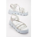 BDKButik Yüksek Taban Kız Çocuk Sandalet, Cırtlı Taşlı Sandalet
