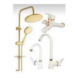 Bdl Armatür Altın Gold Robot Set,beyaz Gold Banyo,lavabo,mutfak Eviye Musluğu Bataryası 4’lü Set
