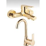 Bdl Armatür Gold Altın Banyo ve Lavabo Musluğu Çeşmesi Bataryası Çift Su Girişli