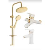 Bdl Armatür Gold Altın Robot Duş Seti, Beyaz Gold Kartal Lavabo ve Banyo Bataryası Musluğu Çeşmesi