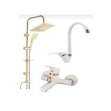 BDL ARMATÜR KCA BEYAZ GOLD ROBOT DUŞ SETİ LAVABO BANYO BATARYASI 3’LÜ SET TAKIM