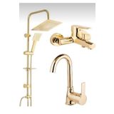 BDL ARMATÜR KCA GOLD ALTIN KARE ROBOT DUŞ SETİ, LAVABO VE BANYO BATARYASI MUSLUĞU ÇEŞMESİ 3’LÜ SET