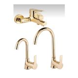 BDL ARMATÜR KCA GOLD ALTIN MUTFAK EVİYE, LAVABO VE BANYO BATARYASI MUSLUĞU ÇEŞMESİ ÇİFT SU GİRİŞLİ 3’LÜ SET