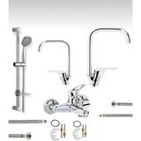 Bdl Armatür Sürgülü Duş Banyo Lavabo Mutfak Bataryası Musluğu 4’lü Set - Krom