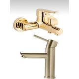 Bdl Gold Altın Kartal Lavabo ve Banyo Bataryası Musluğu Çeşmesi Çift Su Girişli
