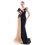 BDM Exclusive Çiçek Aplikeli Drapeli Asimetrik Uzun Krep Abiye Elbise