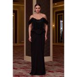 BDM Exclusive Straplez Abiye Elbise Nakış Ve El İşlemeli Püskül Detaylı Uzun Gece Elbisesi
