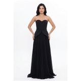 BDM Exclusive Straplez Kalp Yaka Peplum Taş Kemerli Premium Abiye Elbise