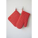 Be-28454-Rd %100 Pamuk Kırmızı Çizgili 17*30 Cm-20*20 Cm (Eldiven Ve Tutaç) Mutfak Seti
