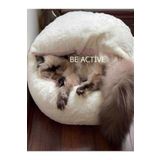 BE ACTİVE Afrodit Kedi Köpek Yuvarlak Yatak Peluş Kedi Sıcak Yatak Tüylü Kedi Köpek Puf Kedi Evi