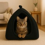Be Active Kedi Mağarası Siyah Polar Kedi ve Köpek Yatağı Yumuşak ve Sıcak Evcil Hayvan Yatak Minderi - 30 x 30 cm