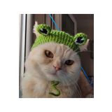 Be Cat Sevimli Kurbağa Kedi Şapka & Başlık Aksesuarı, El Örgüsü,Evcil Hayvan Aksesuar