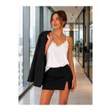 BE CHİC Kadın beyaz ince ayar askılı v yaka dantel detaylı ceket içi şık bluz blz40401