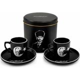 Be-Lis Atatürk Imzalı 2’li Türk Kahvesi Fincan Takımı Özel Kutulu Siyah Premium Kahve Seti Hediyelik
