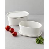 Be Original Pera 13 cm 2'li Oval Kapaklı Porselen Fırın ve Saklama Kabı Seti - Krem