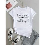 Be Real Letter Heart Grafik Spor T-Shirts - Siyah - M