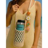 Beach Bottle Çanta-Örgü Omuz Termos Çantası-El Örmesi Taşıma Çantası (Charmlar Temsilidir)