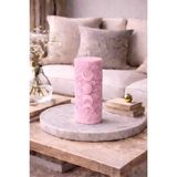 Bead Astroloji Desenli Dekoratif Silindir Mum – Ay & Güneş Figürlü Modern Ev Dekoru - Açık Pembe
