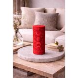 Bead Astroloji Desenli Dekoratif Silindir Mum – Ay & Güneş Figürlü Modern Ev Dekoru - Ateş Kırmızısı
