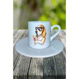 Beagle Köpek Baskılı Türk Kahvesi Fincanı Tabaklı Kişiye Özel Model 3