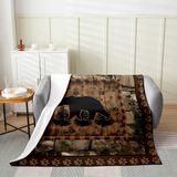 Bear All Season Yatak Battaniyesi Çift Kişilik 152 cm x 200 cm Yabani Hayvan Flanel Polar Battaniye Erkek Kız Çocuk Rustik Kabin Ülke Bulanık Battaniye Oda Dekoru Ayı Ayak İzi Kahverengi Peluş