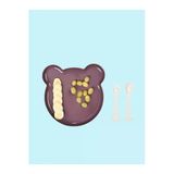 Bear Çatal Kaşıklı Mama Tabağı - Bebe Mama Seti Mor
