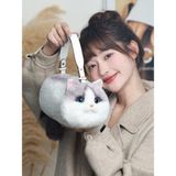 Bear & Deer Pelüş Kedi Şeklinde El Çantası – Kirli Beyaz - BD-CAT003 - Standart - Beyaz - Açık Gri