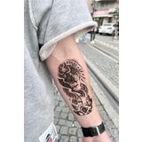 BearPear Aslan Dövmesi, Saat Figürlü Geçici Dövme, Tattoo, Erkek Geçici Dövme, Kol Dövmesi, Vücut Dövmesi, Su Transferli Modern Dövmeler
