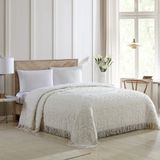 Beatrice Home Fashions Madalyon kadife yatak örtüsü, çift kişilik yatak, fildişi rengi
