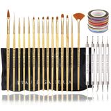 BEAUTÉ GALLERIA Bundle 50 Adet Tırnak Sanatı Alet Seti Çantalı - 5 Adet Noktalama Aleti Mermer Kalem (10 Boyut), 15 Adet Akrilik Jel Detay Boyama Fırçası Astarları, 30 Adet Şerit Bandı