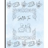 Beautiful Blue Regency Style Composition Notebook, Teacup, Teapot and British Aesthetic, 120 wide ruled pages, 7.5 x 9.25 inches journal, For Kids, Teens and Adults