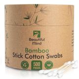 Beautiful Mind Bambu çevre dostu pamuk çubukları, 500 bambu çubuktan oluşan kraft kağıt bidonu, çok amaçlı makyaj bambu pamuk tomurcukları, çift uçlu, biyolojik olarak çözünebilir, emici